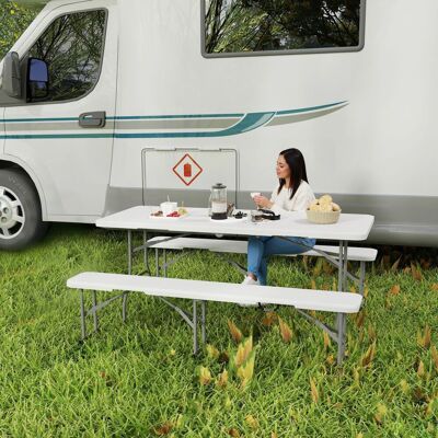 Outsunny - 3 Piece Folding Picnic Table and Bench Set - White Outsunny - 3 Piece Folding Picnic Table and Bench Set - White