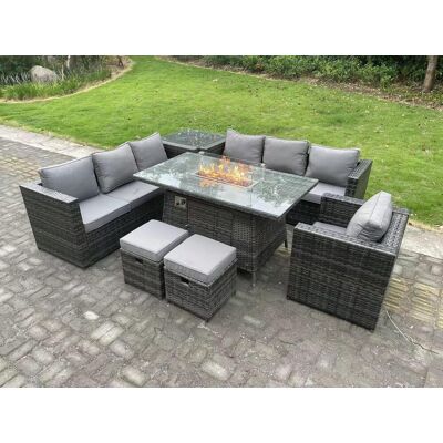 Fimous Dark Grey 9-Seater Gas Fire Pit Dining Set Fimous Dark Grey 9-Seater Gas Fire Pit Dining Set