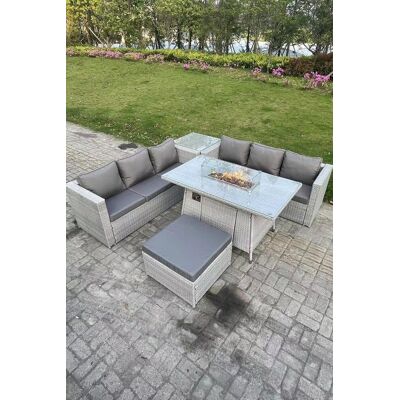 Fimous Corner Rattan Fire Pit Garden Furniture Set Gas Heater Burner Lounge Sofa Side Coffee Table in Light Grey Light Grey Fimous Corner Rattan Fire Pit Garden Furniture Set Gas Heater Burner Lounge Sofa Side Coffee Table in Light Grey Light Grey
