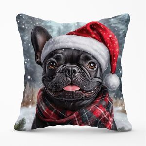 Warren Reed - Designer Snowy Christmas French Bulldog Cushion in Black Size: 60 cm x 60 cm Black 60 cm x 60 cm Warren Reed - Designer Snowy Christmas French Bulldog Cushion in Black Size: 60 cm x 60 cm Black 60 cm x 60 cm