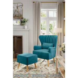 Living and Home Blue Brushed Fabric Stripe Curved Backrest Armchair with Footstool & Cushion Blue Living and Home Blue Brushed Fabric Stripe Curved Backrest Armchair with Footstool & Cushion Blue