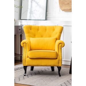 Living and Home Button-Tufted Accent Wingback Chair with Cushion in Yellow Yellow Living and Home Button-Tufted Accent Wingback Chair with Cushion in Yellow Yellow