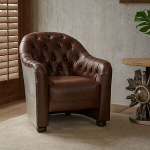 Orsina Classic Armchair with Buttoned Back, Leather Upholstered Chair, Luxe Accent Chair With Black Walnut Orb Feet in Brown Brown Orsina Classic Armchair with Buttoned Back, Leather Upholstered Chair, Luxe Accent Chair With Black Walnut Orb Feet in Brown Brown