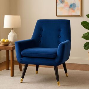 Orsina Stylish Midnight Velvet Armchair, Accent Chair With Slanted Wooden Legs, Modern Midnight Velvet Chair in Blue Blue Orsina Stylish Midnight Velvet Armchair, Accent Chair With Slanted Wooden Legs, Modern Midnight Velvet Chair in Blue Blue