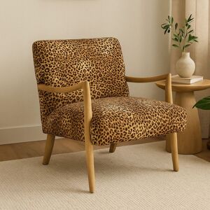 Orsina Leopard Print Velvet Chair, Upholstered Mango Wood Armchair, Bold Curved Accent Chair For Living Room in Brown Brown Orsina Leopard Print Velvet Chair, Upholstered Mango Wood Armchair, Bold Curved Accent Chair For Living Room in Brown Brown
