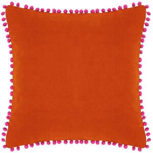 Paoletti Velvet Pom Pom Trimmed Cushion in Orange Size: 45 cm x 45 cm Orange 45 cm x 45 cm Paoletti Velvet Pom Pom Trimmed Cushion in Orange Size: 45 cm x 45 cm Orange 45 cm x 45 cm