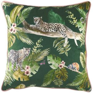 Evans Lichfield Jungle Leopard Velvet Piped Cushion in Green Size: 43 cm x 43 cm Green 43 cm x 43 cm Evans Lichfield Jungle Leopard Velvet Piped Cushion in Green Size: 43 cm x 43 cm Green 43 cm x 43 cm