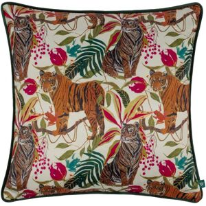 Wylder Tropics Kali Jungle Tigers Piped Satin Feel Polyester Filled Cushion in Ivory Size: 43 cm x 43 cm Ivory 43 cm x 43 cm Wylder Tropics Kali Jungle Tigers Piped Satin Feel Polyester Filled Cushion in Ivory Size: 43 cm x 43 cm Ivory 43 cm x 43 cm