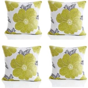 Luxury Living Poppy Chenille Cushions Set of 4 - Luxurious Floral Design, Thick Jacquard Fabric, Easy-Care with Wide Zip in Lime Size: 45 cm x 45 cm Lime 45 cm x 45 cm Luxury Living Poppy Chenille Cushions Set of 4 - Luxurious Floral Design, Thick Jacquard Fabric, Easy-Care with Wide Zip in Lime Size: 45 cm x 45 cm Lime 45 cm x 45 cm