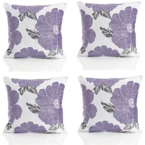 Luxury Living Poppy Chenille Cushions Set of 4 - Luxurious Floral Design, Thick Jacquard Fabric, Easy-Care with Wide Zip Size: 45 cm x 45 cm Purple 45 cm x 45 cm Luxury Living Poppy Chenille Cushions Set of 4 - Luxurious Floral Design, Thick Jacquard Fabric, Easy-Care with Wide Zip Size: 45 cm x 45 cm Purple 45 cm x 45 cm