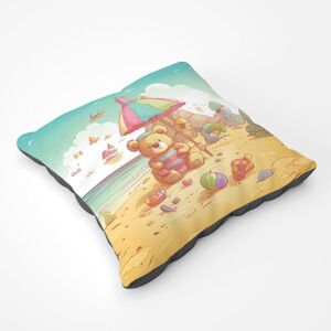 Warren Reed - Designer Teddy Bead On A Beach Holiday Floor Cushion in Yellow Size: Large Yellow Large Warren Reed - Designer Teddy Bead On A Beach Holiday Floor Cushion in Yellow Size: Large Yellow Large