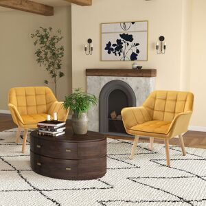 HOMCOM Velvet Accent Chair with Wide Arms Slanted Back Wooden Legs Set of 2 in Yellow Yellow HOMCOM Velvet Accent Chair with Wide Arms Slanted Back Wooden Legs Set of 2 in Yellow Yellow