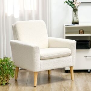 HOMCOM Modern Armchair Upholstered Accent Chair with Wood Legs in Cream Cream HOMCOM Modern Armchair Upholstered Accent Chair with Wood Legs in Cream Cream