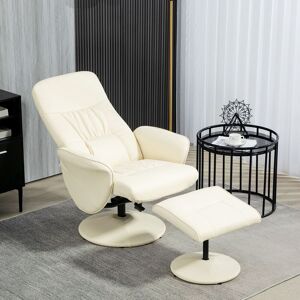HOMCOM PU Leather Armchair & Footrest Swivel Recliner w/ Ottoman Cream White Cream HOMCOM PU Leather Armchair & Footrest Swivel Recliner w/ Ottoman Cream White Cream