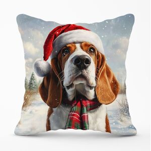 Warren Reed - Designer Snowy Christmas Bassett Hound Cushion in Brown Size: 45 cm x 45 cm Brown 45 cm x 45 cm Warren Reed - Designer Snowy Christmas Bassett Hound Cushion in Brown Size: 45 cm x 45 cm Brown 45 cm x 45 cm