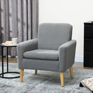 HOMCOM Modern Accent Chair with Wood Legs, Wide Seat, Teddy Armchair, Grey Size: Armchair Grey Armchair HOMCOM Modern Accent Chair with Wood Legs, Wide Seat, Teddy Armchair, Grey Size: Armchair Grey Armchair