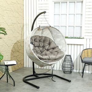 OUTSUNNY Hanging Egg Chair Outdoor Indoor Swing Chair, Folding Basket in Brown Brown OUTSUNNY Hanging Egg Chair Outdoor Indoor Swing Chair, Folding Basket in Brown Brown