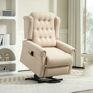 HOMCOM Fabric Lift Recliner Chair, Button Tufted Power Reclining Armchair in Beige Beige HOMCOM Fabric Lift Recliner Chair, Button Tufted Power Reclining Armchair in Beige Beige