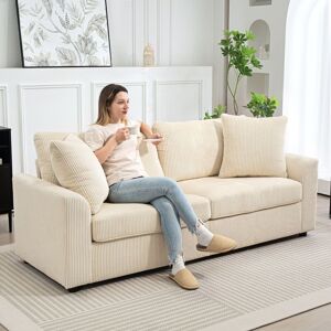 HOMCOM 212 cm Upholstered Jumbo Cord Sofa Couch with Spring Cushion, Cream Size: 3 Seater Cream 3 Seater HOMCOM 212 cm Upholstered Jumbo Cord Sofa Couch with Spring Cushion, Cream Size: 3 Seater Cream 3 Seater