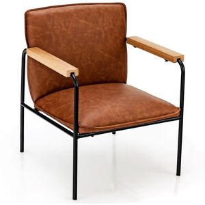 Costway PU Leather Accent Chair Upholstered Armchair With Comfy Backrest & Seat Cushion in Brown Brown Costway PU Leather Accent Chair Upholstered Armchair With Comfy Backrest & Seat Cushion in Brown Brown