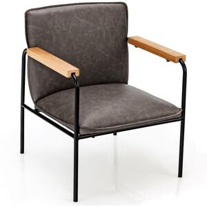 Costway PU Leather Accent Chair Upholstered Armchair With Comfy Backrest & Seat Cushion in Grey Grey Costway PU Leather Accent Chair Upholstered Armchair With Comfy Backrest & Seat Cushion in Grey Grey