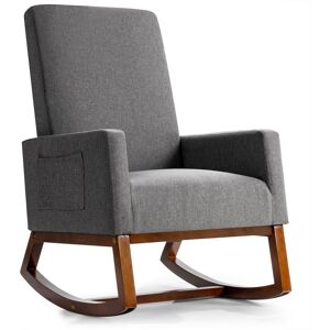 Costway Modern Rocking Chair Upholstered Fabric Leisure Armchair with Rubber Wood Base in Grey Grey Costway Modern Rocking Chair Upholstered Fabric Leisure Armchair with Rubber Wood Base in Grey Grey