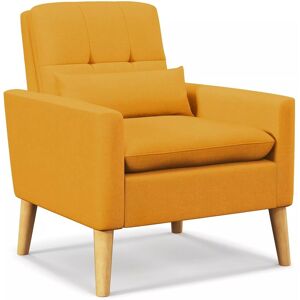 Costway Mid-century Modern Accent Chair Linen Fabric Reading Armchair w/Pillow in Yellow Yellow Costway Mid-century Modern Accent Chair Linen Fabric Reading Armchair w/Pillow in Yellow Yellow