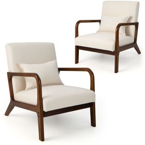 Costway Modern Accent Chair Leisure Chair with Lumbar Pillow Fabric Reading Armchair in Beige Beige Costway Modern Accent Chair Leisure Chair with Lumbar Pillow Fabric Reading Armchair in Beige Beige