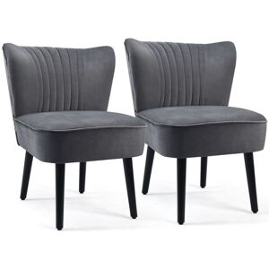 Costway Velvet Accent Chair Set of 2 Modern Leisure Chair with Rubber Wood Legs in Grey Grey Costway Velvet Accent Chair Set of 2 Modern Leisure Chair with Rubber Wood Legs in Grey Grey