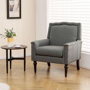 Costway Modern Armchair Linen Fabric Upholstered Single Sofa Side Chair with Nailhead Trim in Grey Grey Costway Modern Armchair Linen Fabric Upholstered Single Sofa Side Chair with Nailhead Trim in Grey Grey