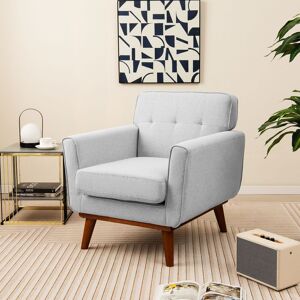 Costway Upholstered Linen Fabric Armchair Button Tufted Single Sofa Chair in Grey Grey Costway Upholstered Linen Fabric Armchair Button Tufted Single Sofa Chair in Grey Grey