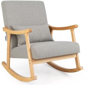 Costway Rocking Chair Upholstered Relaxing Recliner Armchair with Soft Cushion & Pillow in Grey Grey Costway Rocking Chair Upholstered Relaxing Recliner Armchair with Soft Cushion & Pillow in Grey Grey