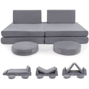 Costway 6 PCS Modular Play Couch Convertible Foam Sofa Set in Grey Grey Costway 6 PCS Modular Play Couch Convertible Foam Sofa Set in Grey Grey