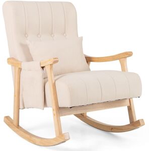 Gymax Upholstered Rocking Chair Nursery Glider Rocker With Cushioned Seat in Beige Beige Gymax Upholstered Rocking Chair Nursery Glider Rocker With Cushioned Seat in Beige Beige