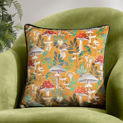 Wylder Nature Wild Garden Mushroom Repeat Velvet Cushion - Cushion Wylder Nature Wild Garden Mushroom Repeat Velvet Cushion - Cushion