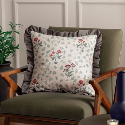 Paoletti Seventy Three Linen Renata Floral Printed Ruffle 50cm x 50cm Filled Cushion - Cushion Paoletti Seventy Three Linen Renata Floral Printed Ruffle 50cm x 50cm Filled Cushion - Cushion