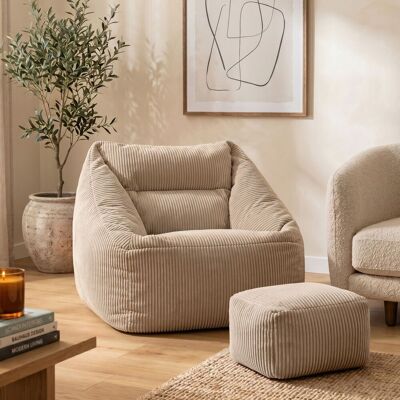 icon Natalia Corduroy Armchair Bean Bag & Square Footstool, Teal in Natural Natural icon Natalia Corduroy Armchair Bean Bag & Square Footstool, Teal in Natural Natural