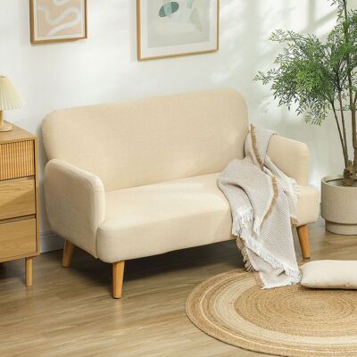 HOMCOM - 2 Seater Sofa - Cream White - Wood Legs - Sofa HOMCOM - 2 Seater Sofa - Cream White - Wood Legs - Sofa
