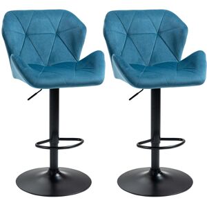 HOMCOM Set Of 2 Luxurious Velvet Touch Bar Stools Metal Frame Footrest Base