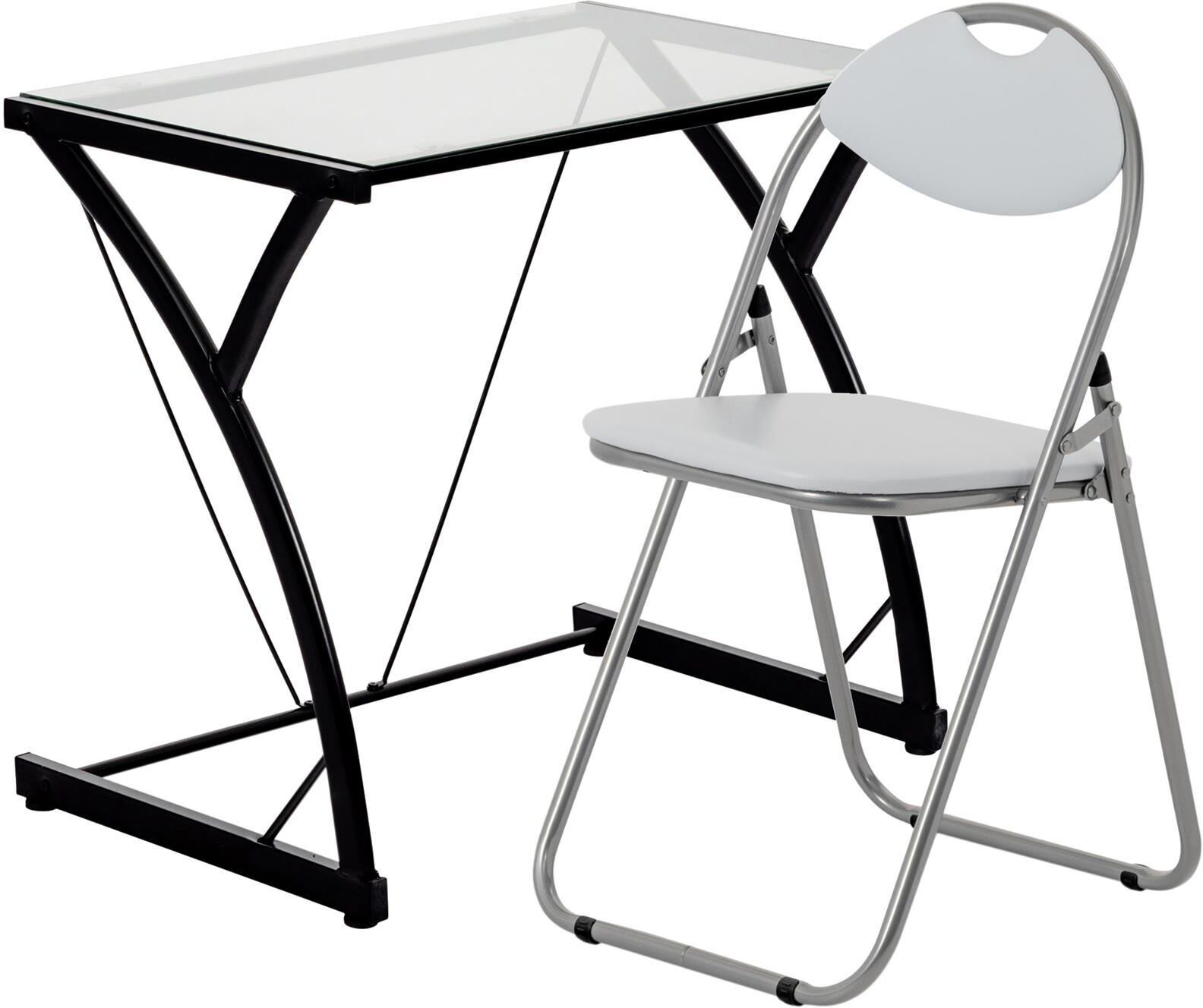 Harbour Housewares 2 Piece Computer Desk and Chair Set Glass Top