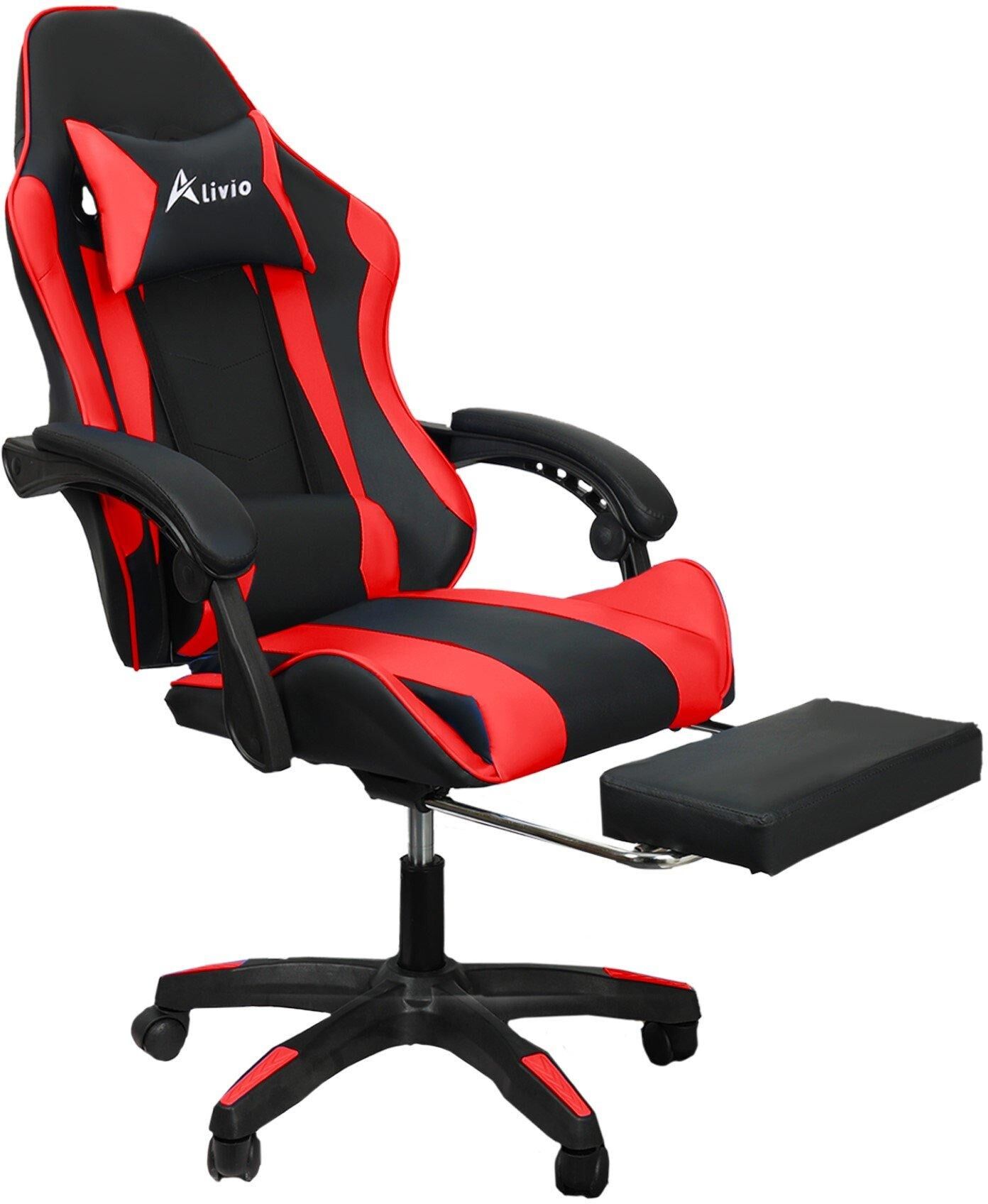 Alivio Racing 360 Reclining Swivel Gaming Chair Reclining PU Leather With Footrest & Massager Red