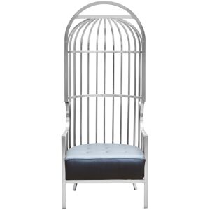 Orsina Brushed Silver Dome Cage Chair, Art‑Deco Silver Metal Frame with Dome‑Top Cage Design, Black Tufted Seat Silver Orsina Brushed Silver Dome Cage Chair, Art‑Deco Silver Metal Frame with Dome‑Top Cage Design, Black Tufted Seat Silver