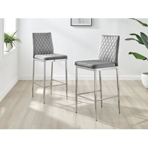 FurnitureboxUK Set of 2 Milan Soft Touch Hatched Velvet Padded Bar Stools With Silver Chrome Metal Legs in Grey Grey FurnitureboxUK Set of 2 Milan Soft Touch Hatched Velvet Padded Bar Stools With Silver Chrome Metal Legs in Grey Grey