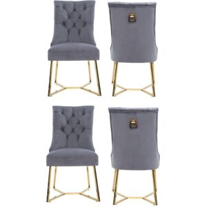 Life Interiors Set of 4 Ambra Modern Velvet Dining Chairs with Gold Legs, Ring Handle & Tufted Back in Grey Grey Life Interiors Set of 4 Ambra Modern Velvet Dining Chairs with Gold Legs, Ring Handle & Tufted Back in Grey Grey