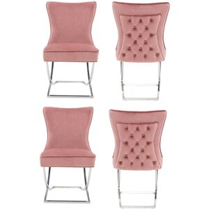 Life Interiors Set of 4 Trafalgar Velvet Tufted Dining Chairs with Chrome Silver Legs in Pink Pink Life Interiors Set of 4 Trafalgar Velvet Tufted Dining Chairs with Chrome Silver Legs in Pink Pink
