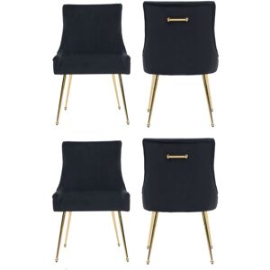 Life Interiors Set of 4 Viviana Velvet Dining Chairs with Gold Legs & Ring Handle in Black Black Life Interiors Set of 4 Viviana Velvet Dining Chairs with Gold Legs & Ring Handle in Black Black