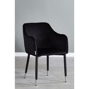 Life Interiors Single Verona Velvet Dining Chair with Quilted Back & Black Legs - Modern Accent Chair with Silver Foot Caps Black Life Interiors Single Verona Velvet Dining Chair with Quilted Back & Black Legs - Modern Accent Chair with Silver Foot Caps Black
