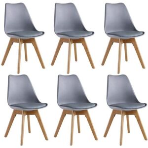 Life Interiors Set of 6 'Tulip Dining Chairs' Leather Padded Seat Solid Wood Legs in Grey Grey Life Interiors Set of 6 'Tulip Dining Chairs' Leather Padded Seat Solid Wood Legs in Grey Grey