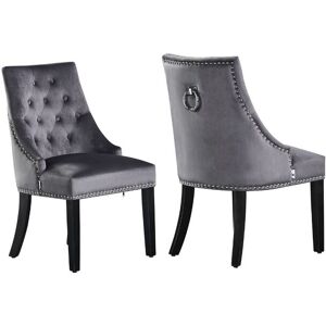 Life Interiors Set of 2 'Windsor' Knocker Back Velvet Dining Chairs Solid Wood Legs in Dark Grey Dark Grey Life Interiors Set of 2 'Windsor' Knocker Back Velvet Dining Chairs Solid Wood Legs in Dark Grey Dark Grey