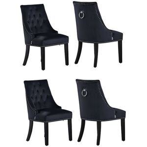 Life Interiors Set of 4 'Windsor' Knocker Back Velvet Dining Chairs Solid Wood Legs in Black Black Life Interiors Set of 4 'Windsor' Knocker Back Velvet Dining Chairs Solid Wood Legs in Black Black